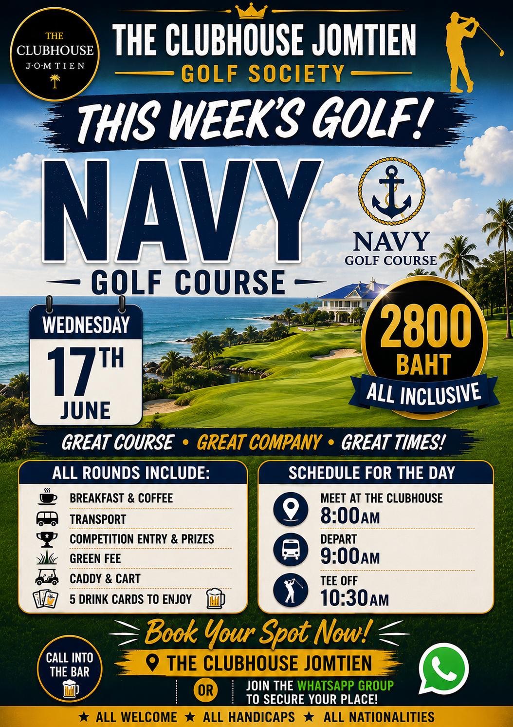 Clubhouse Golf Society — Navy Golf Course · Wednesday 17 June · 2800฿ all inclusive
